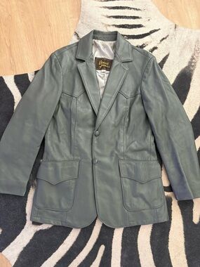 Vtg Men's Leather Blazer Jacket - grey
